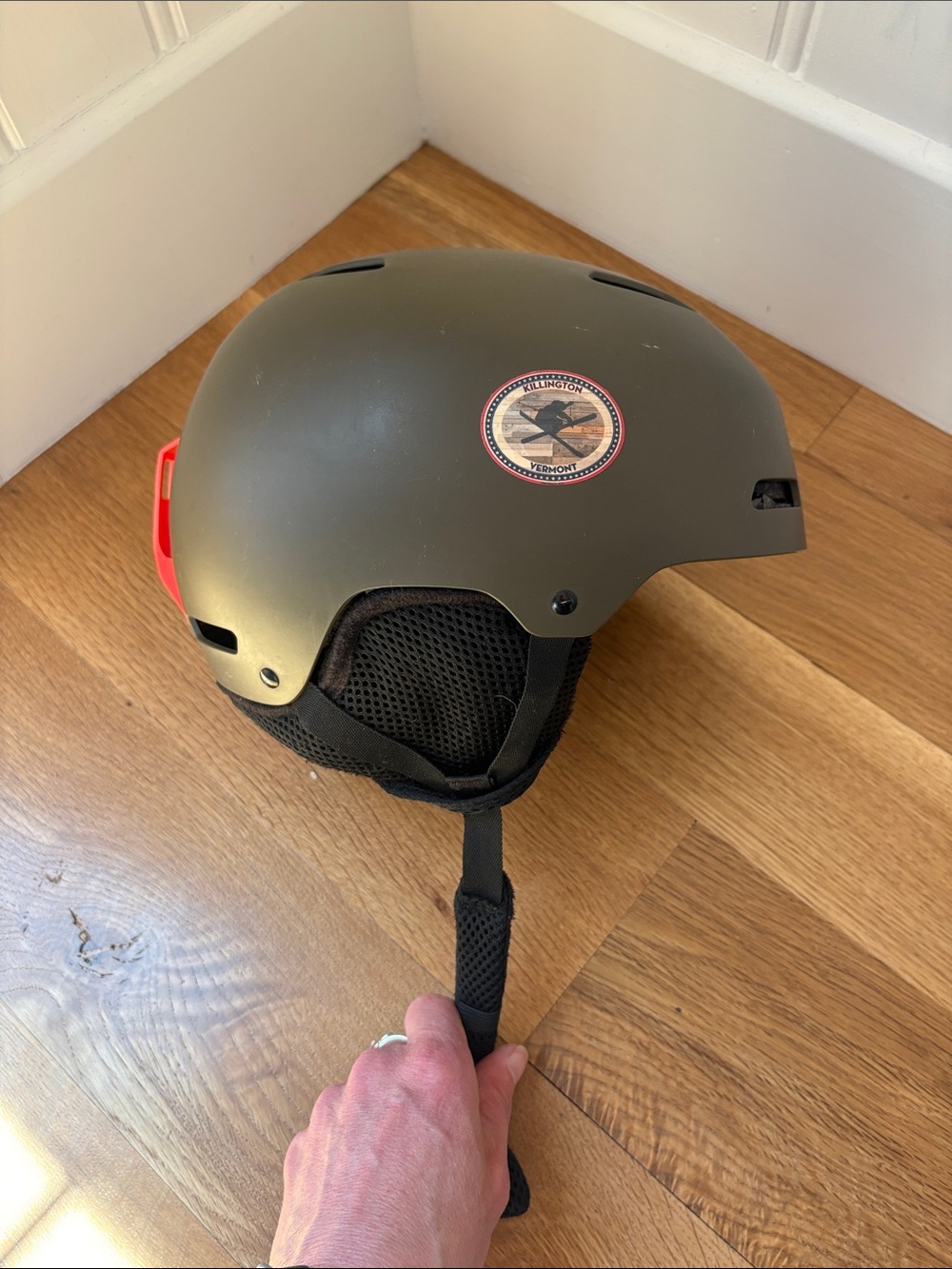 Giro Kids Matte Olive Ski Helmet with Red Accent